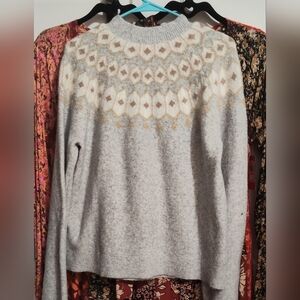 Sold Out J. Crew Fair Isle Shimmer Sweater In Gray and Cream 'Extra Soft' -Med